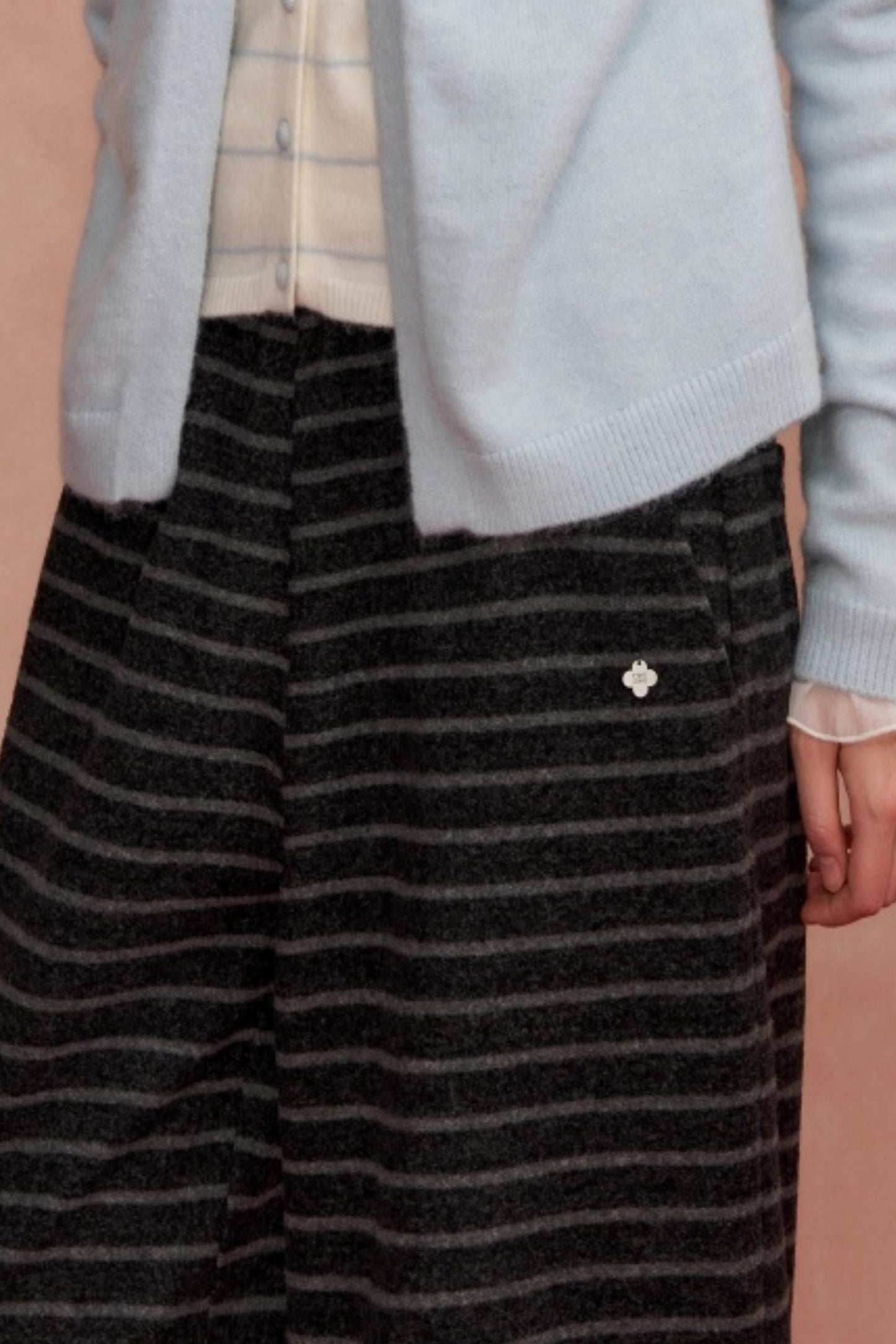 Bow Drawstring Striped Tweed Pants