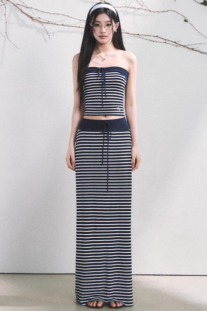 Color-Block Striped Tube Top Set-Up