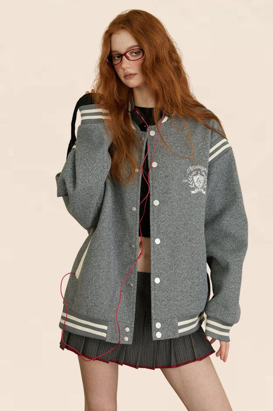 Preppy Patchwork Cropped Woolen Jacket