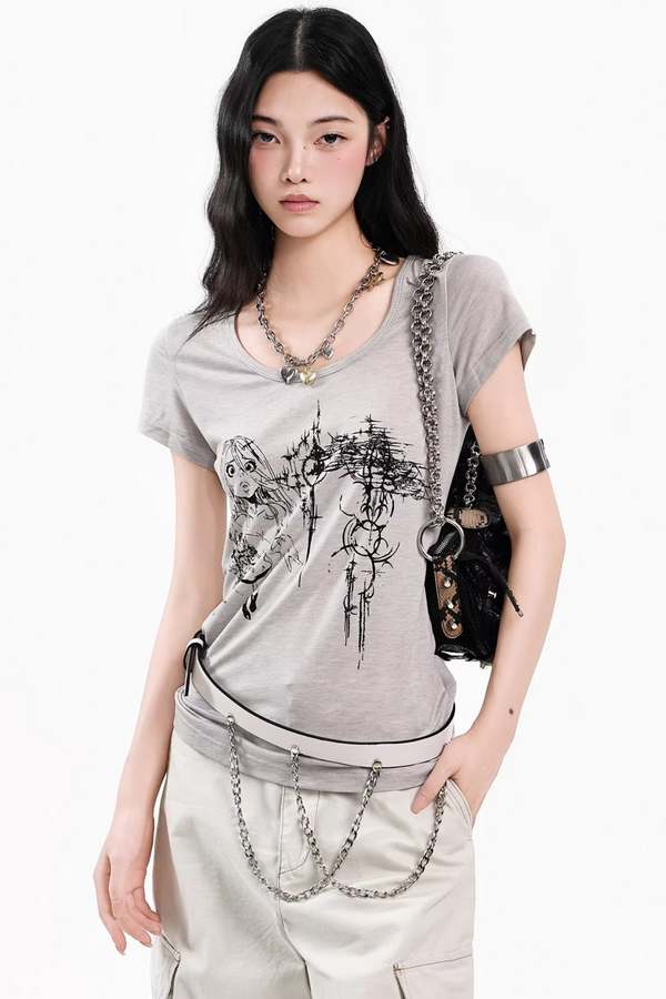 Dark Gray Letter Top