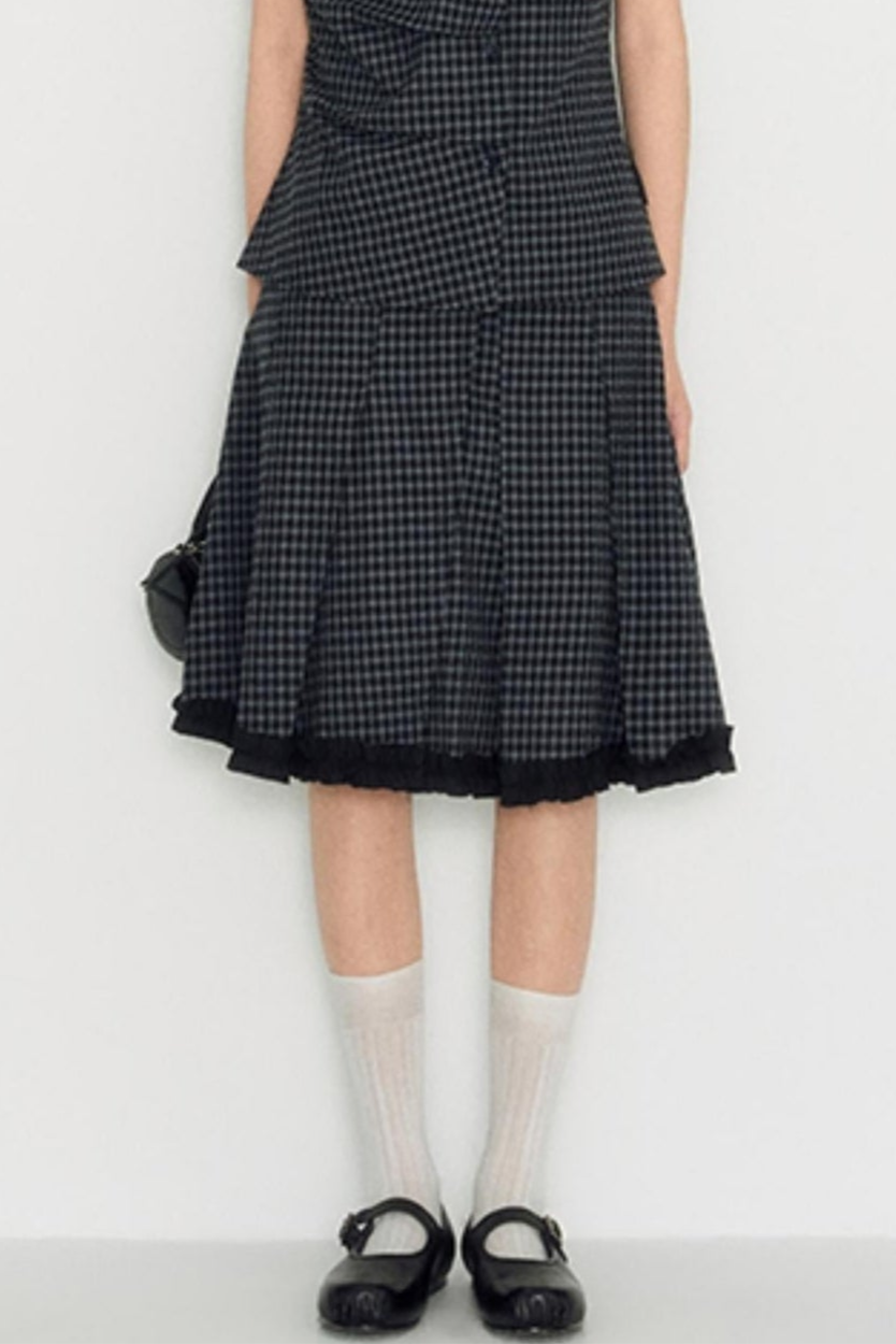 Nap Plaid Shirt & Pleated Skirt Set-Up