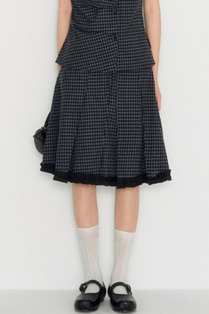 Nap Plaid Shirt & Pleated Skirt Set-Up