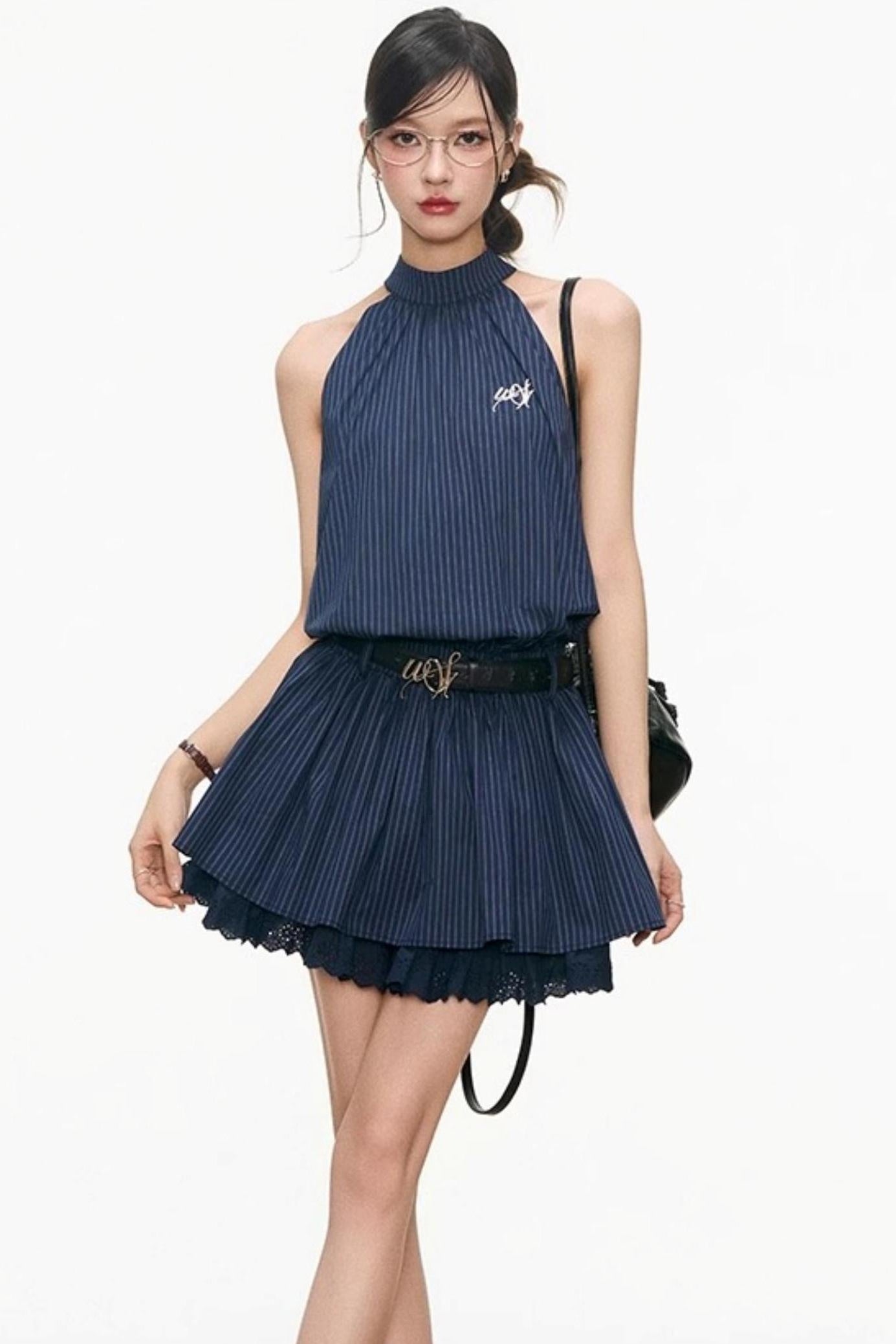 Blue Plaid Halter Dress