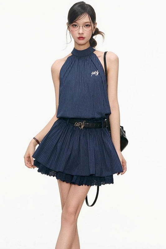 Blue Plaid Halter Dress