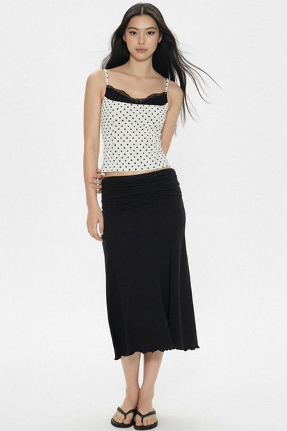 Pleated Waistband Mid-Length Skirt