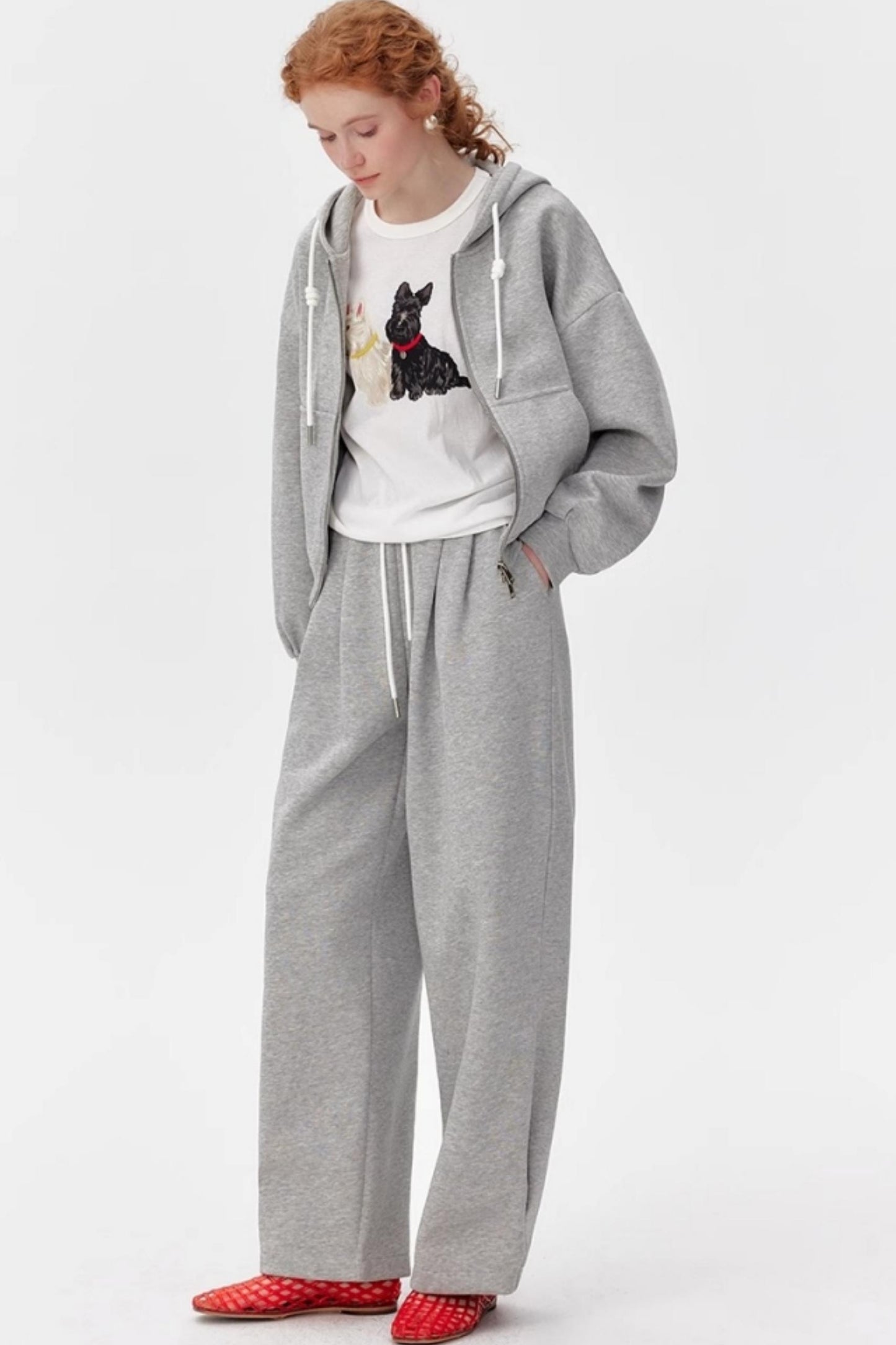 Gray Luxe Zip-Up Pants Set