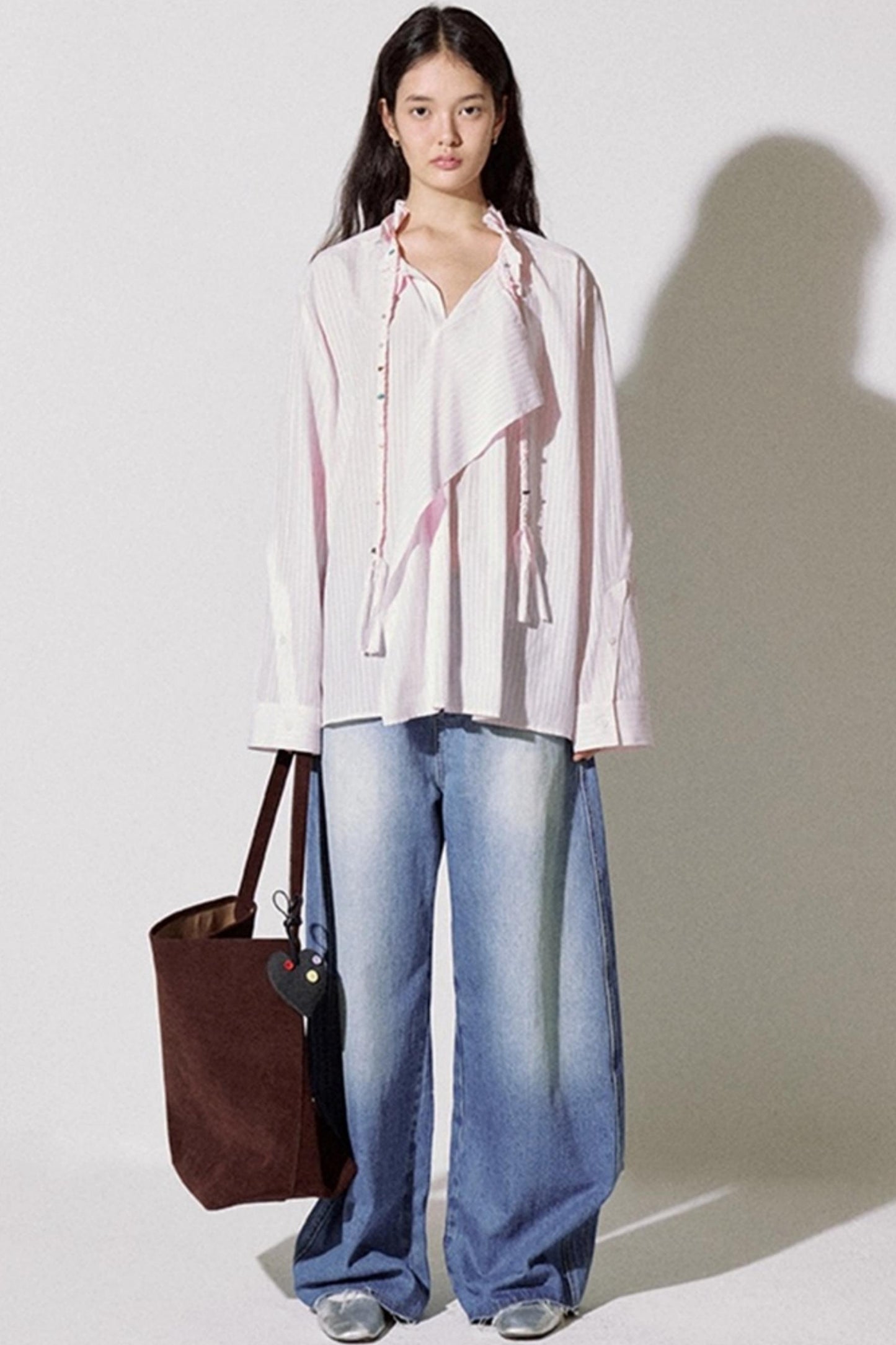 Asymmetrical Ruffle Striped Shirt