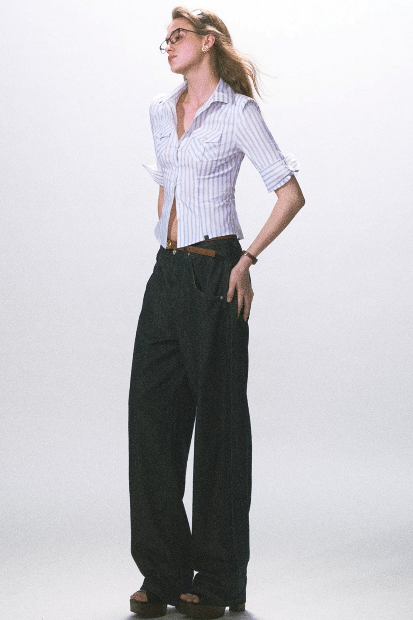 Mid-Sleeve Waist-Cinching Blouse