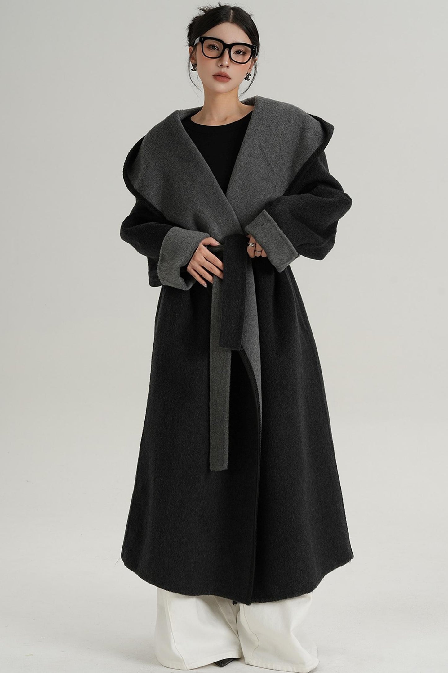 Temperament Hooded Wool Reversible Coat