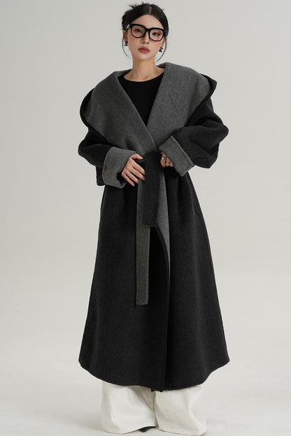 Temperament Hooded Wool Reversible Coat