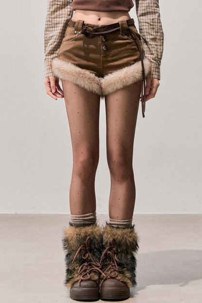 Korean Faux Fur Wide-Leg Pants