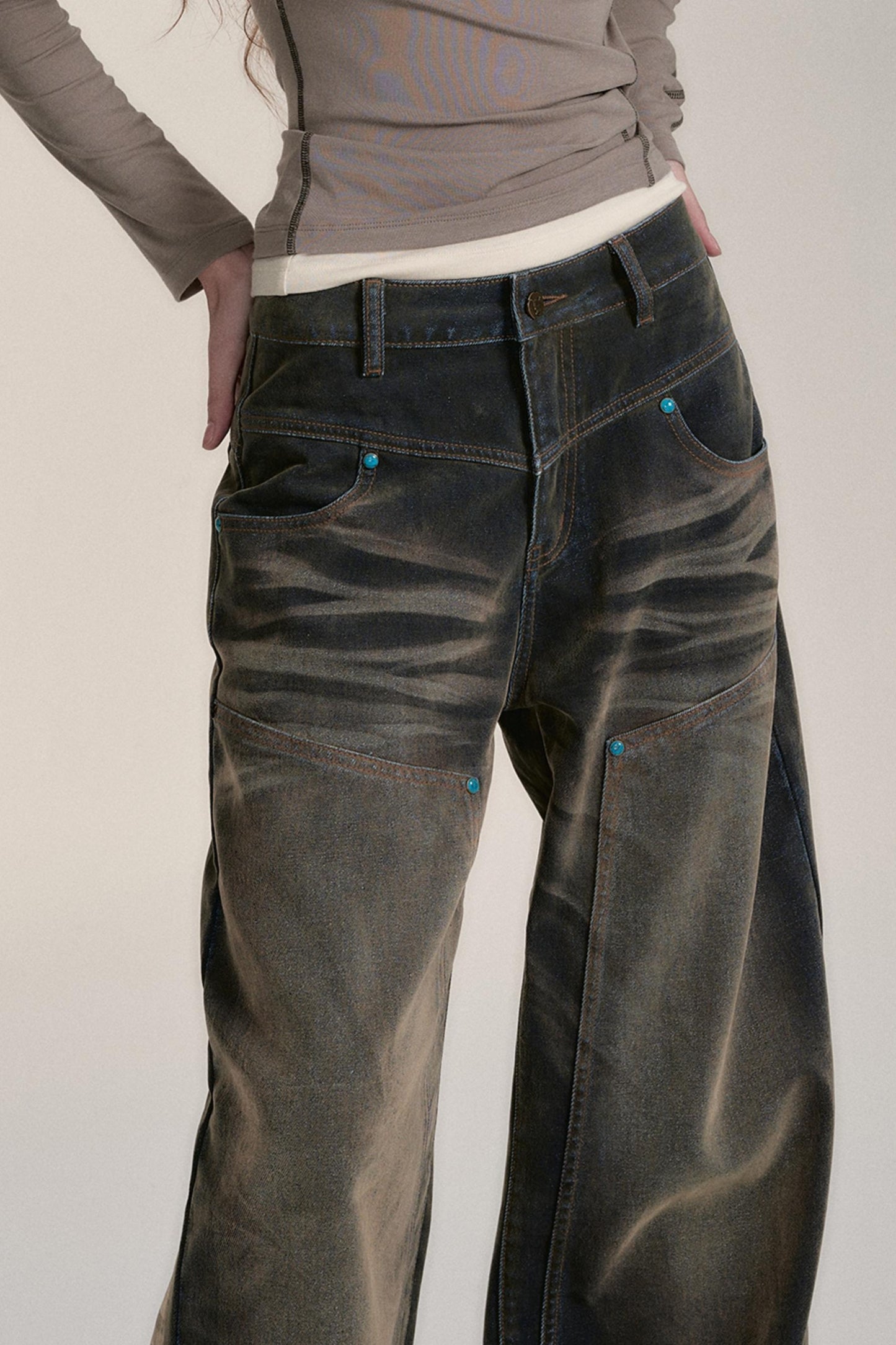 Washed Velvet Distressed Straight-Leg Jeans