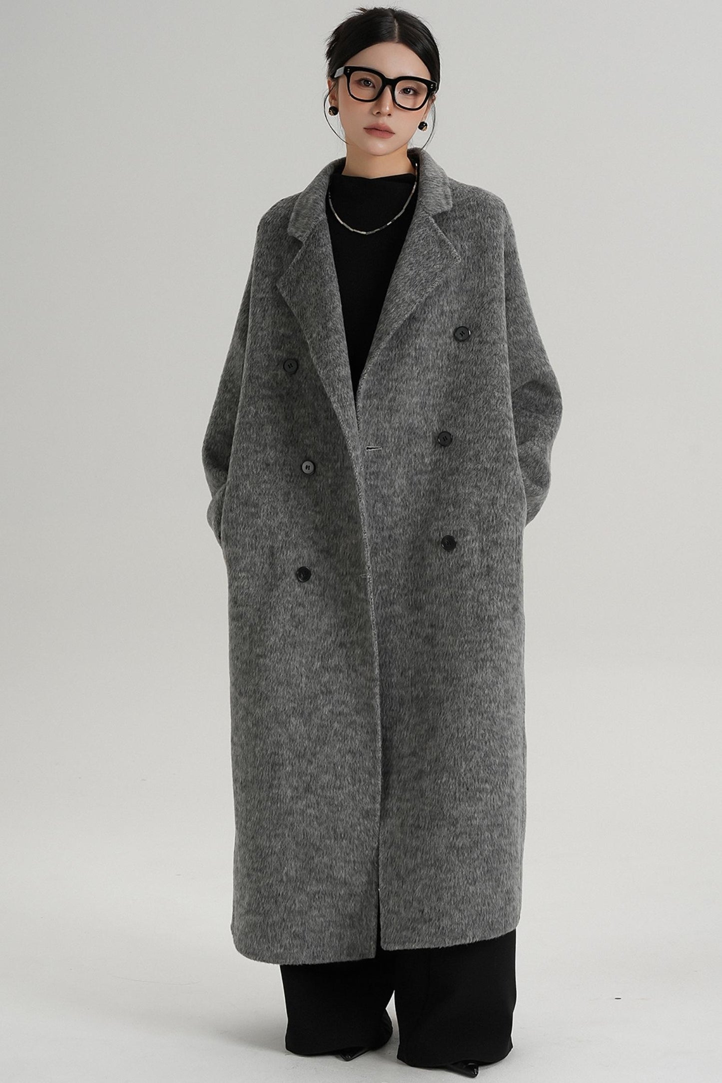 With Suit Collar Long Woolen Coat