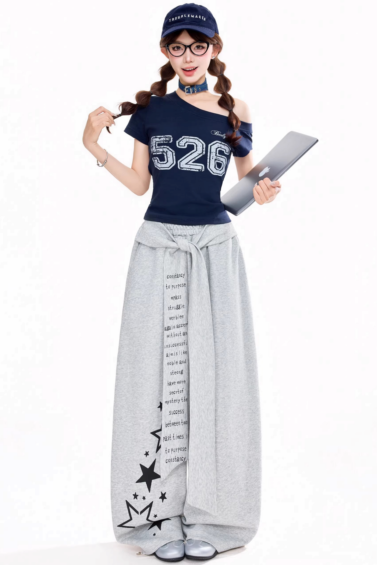 별 프린트 와이드 레그 팬츠