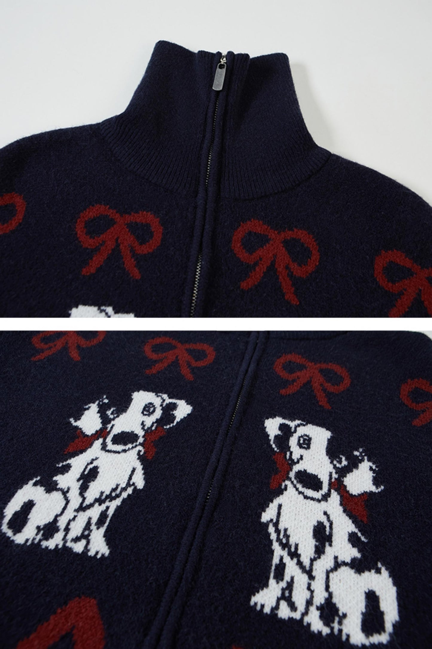 Puppy Bow High-Neck Knitted Cardigan