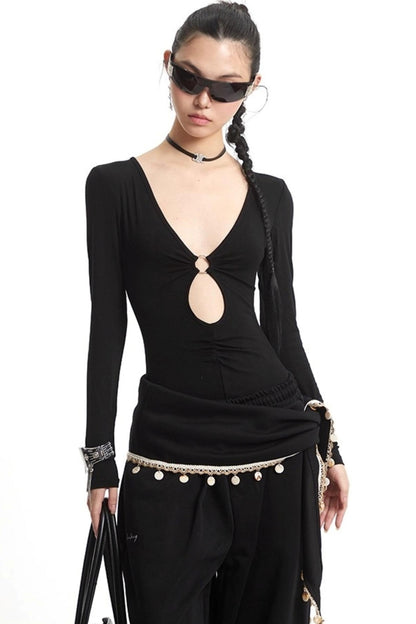 Dark Cutout V-Neck Top