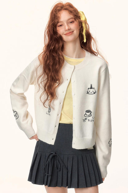 Childlike Embroidery Knit Cardigan