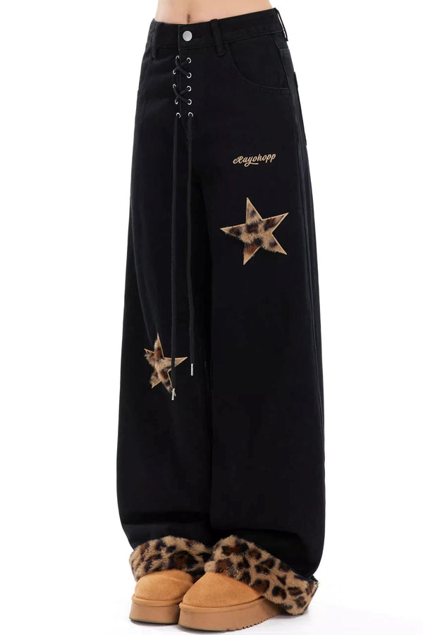 Retro Star Plush Denim Pants