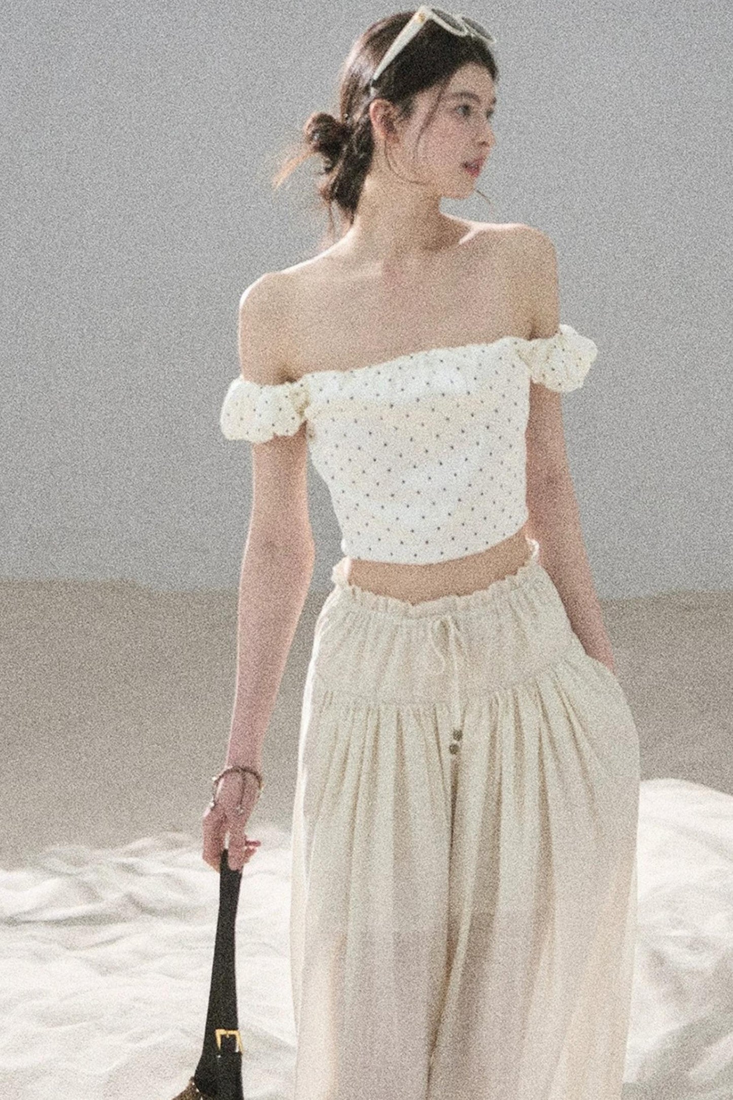 Youthful Plaid Off-Shoulder Top