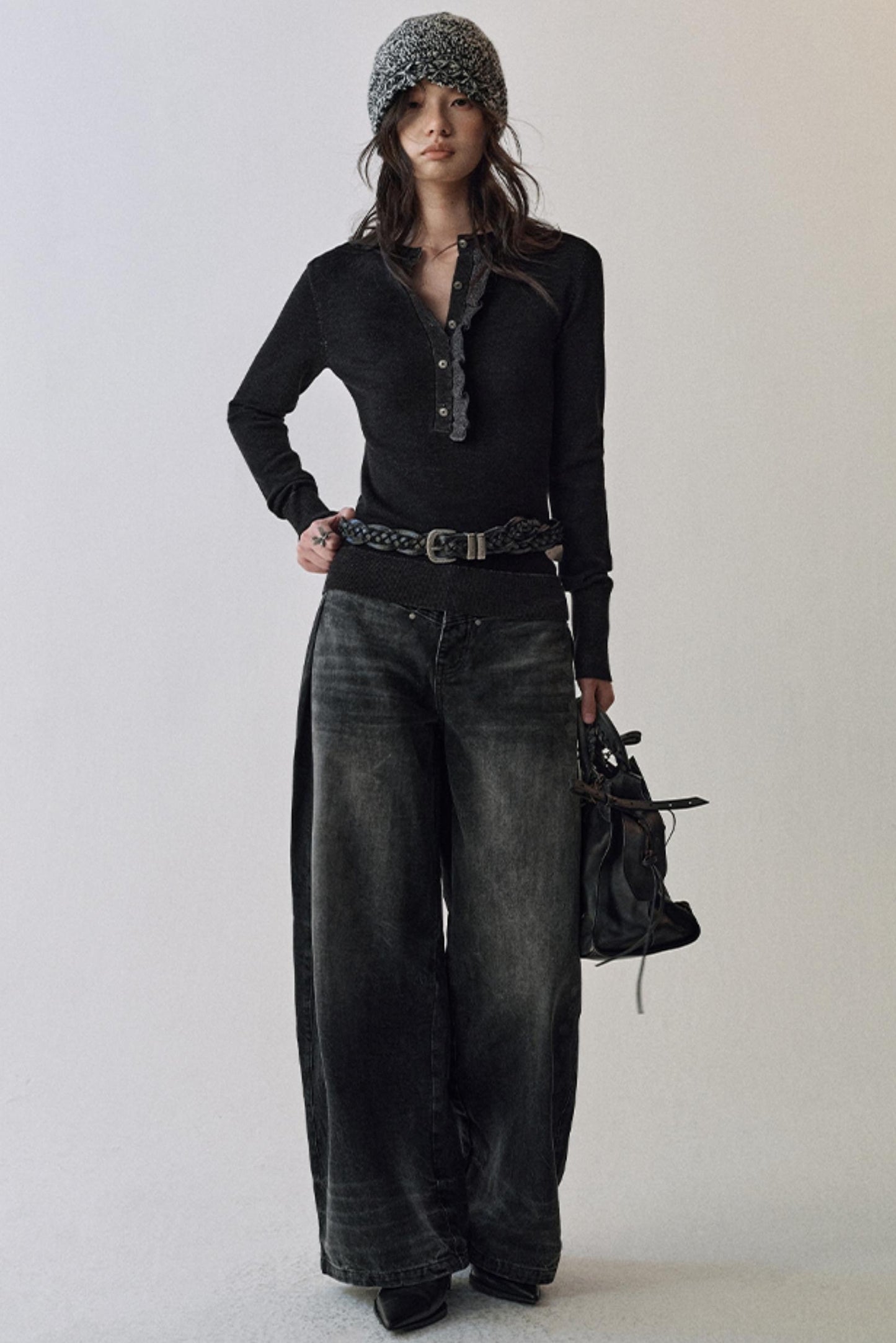 Flutter Crew Neck Knit Top