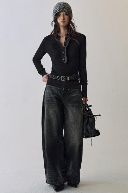 Flutter Crew Neck Knit Top