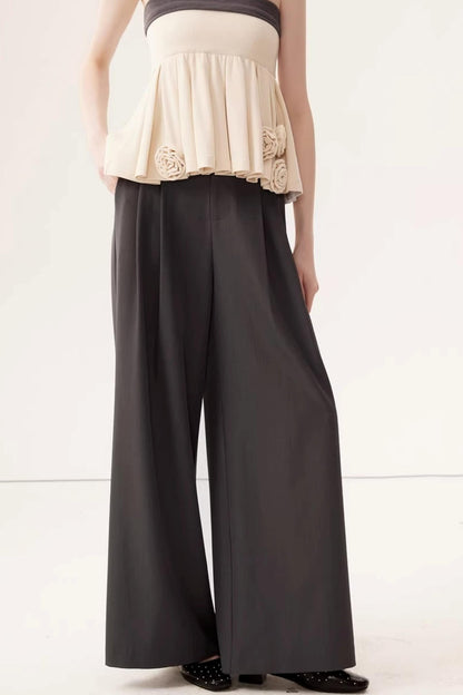 Gray High-Waisted Suit Pants