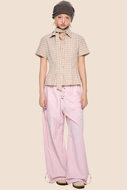 Plaid Tie Collar T-Shirt