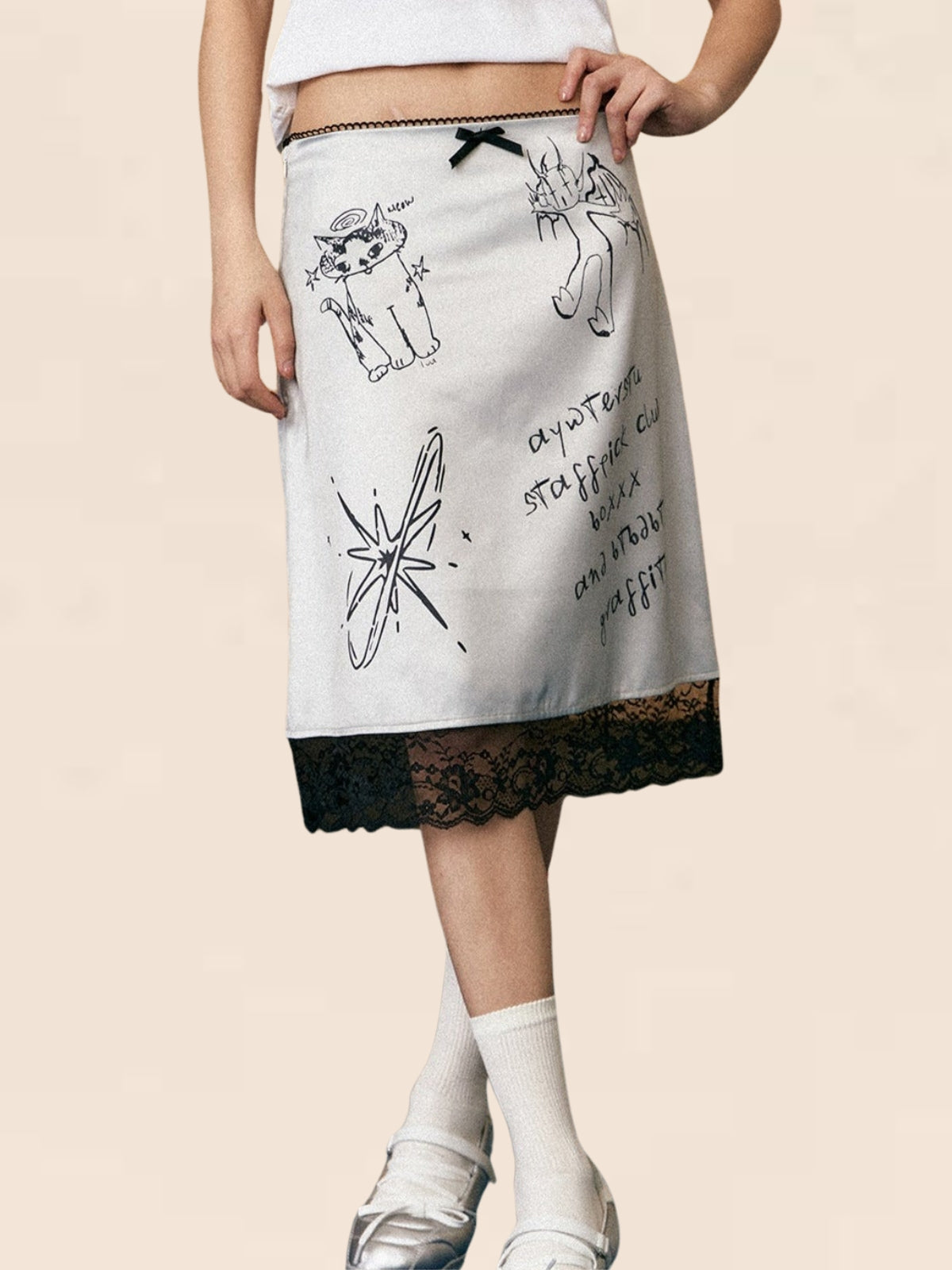 Lace Stitched Graffiti Skirt