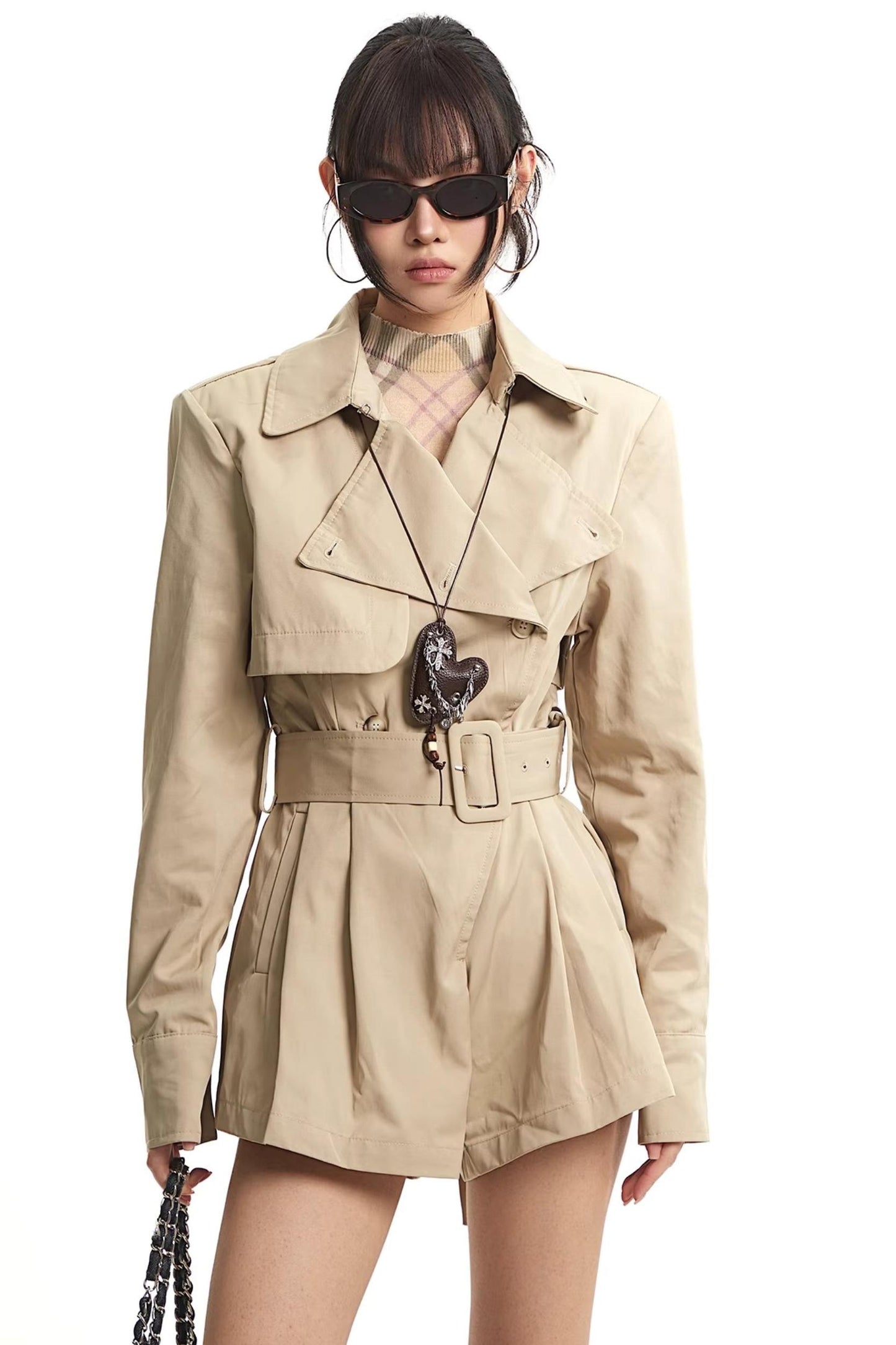 Khaki Slim-Fit Trench Jumpsuit