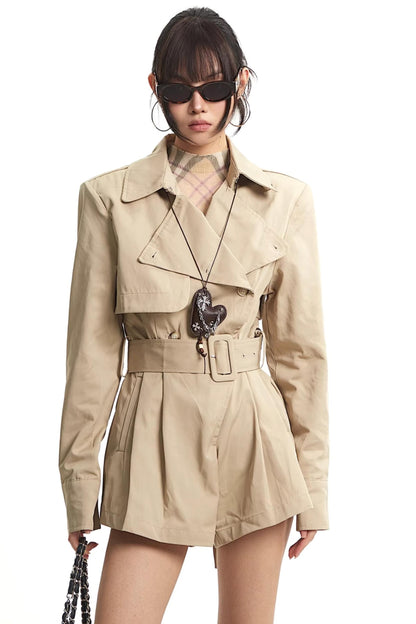 Khaki Slim-Fit Trench Jumpsuit