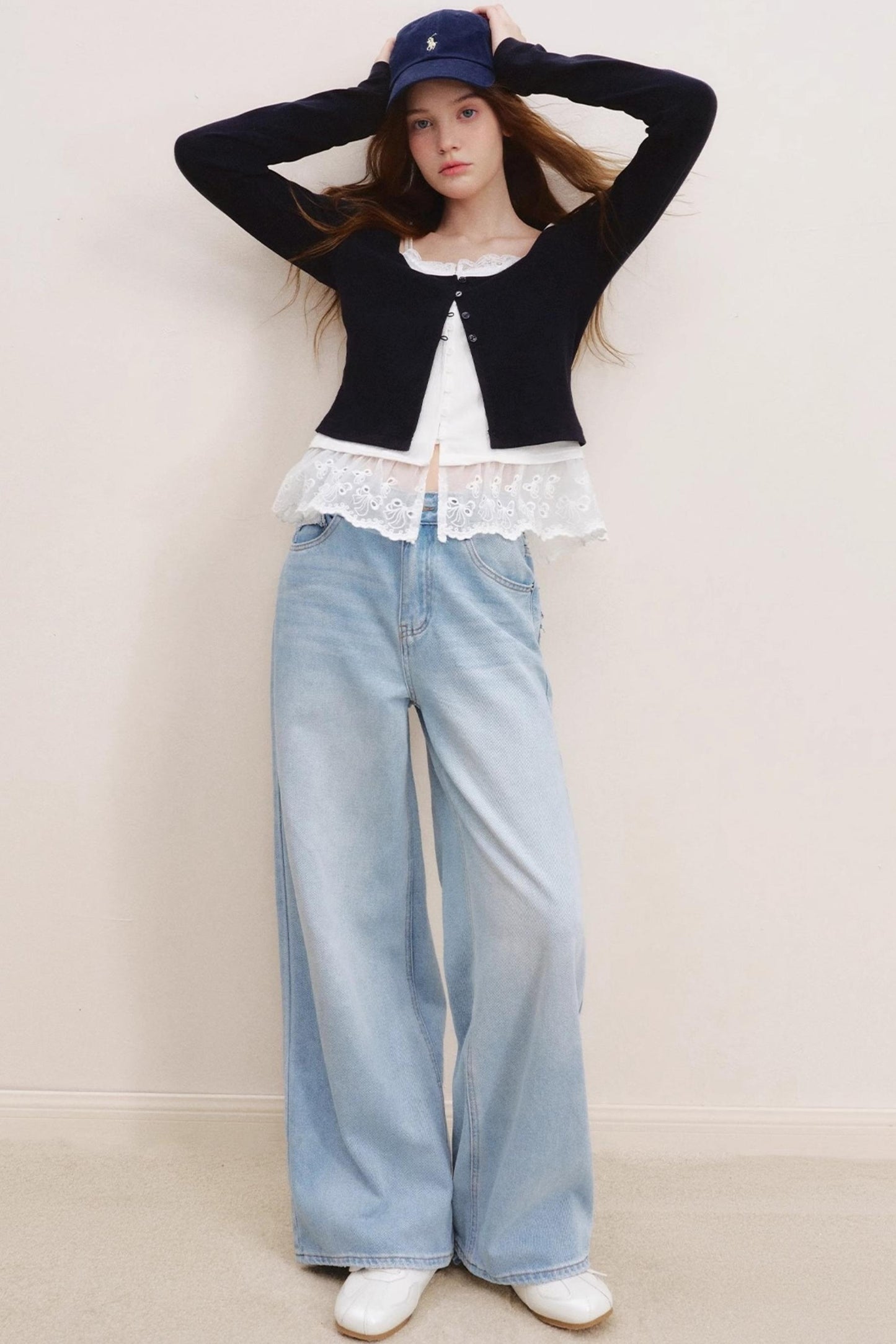 High-Waisted Lace-Trimmed Jeans