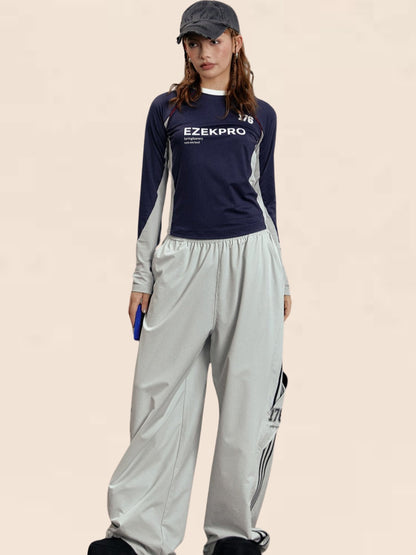 EZEK Drei-Balken-Leggings Cargohose Damen Sommer neue dünne schnell trocknende Jogginghose lose gerade Bein Freizeithose