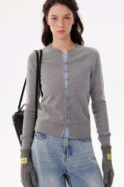 Fashionable Crew Neck Cardigan Sweater