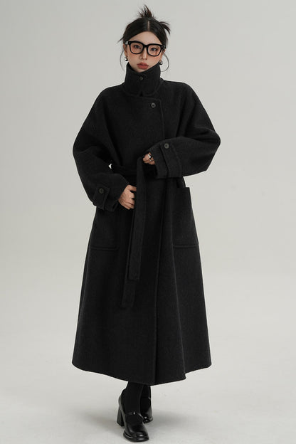 Stand-Up Wool Long Coat