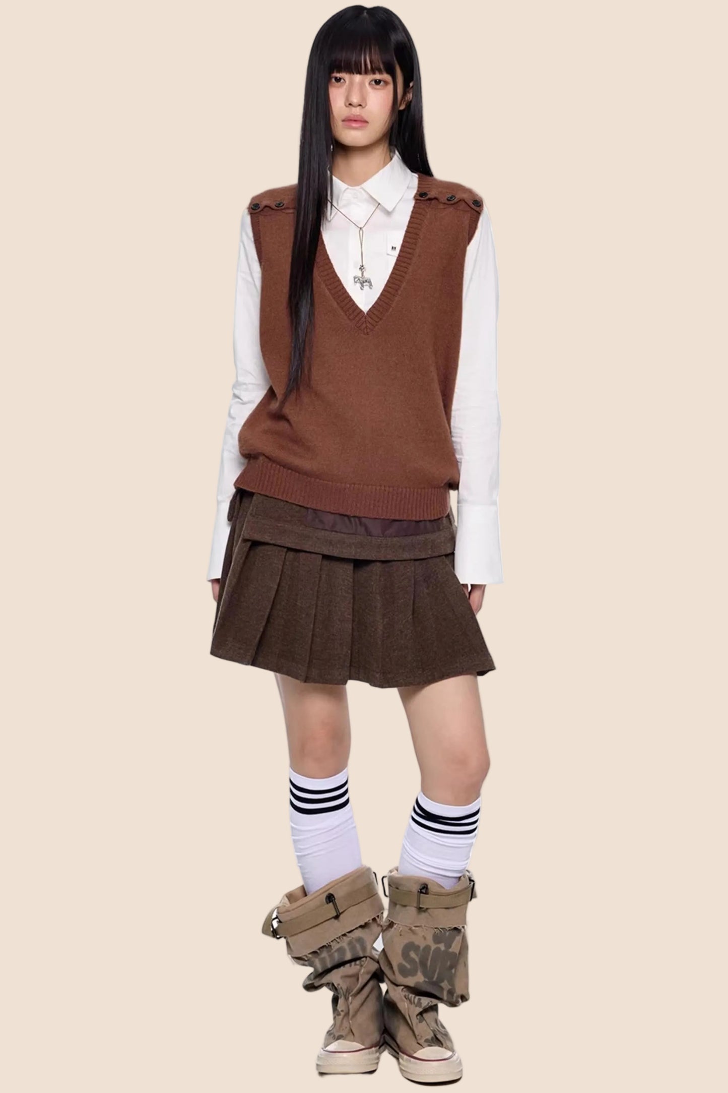 V-Neck Knitted Layered Vest