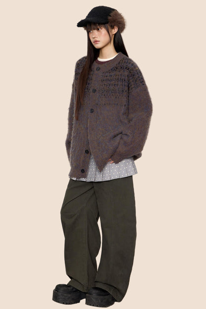 Brushed Crew Neck Cardigan