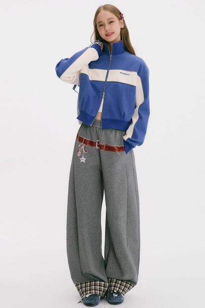 Retro Patchwork Sweatshirt Jacket