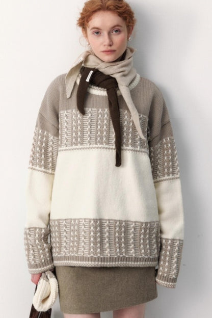 Fair Isle Retro Color-Blocked Sweater