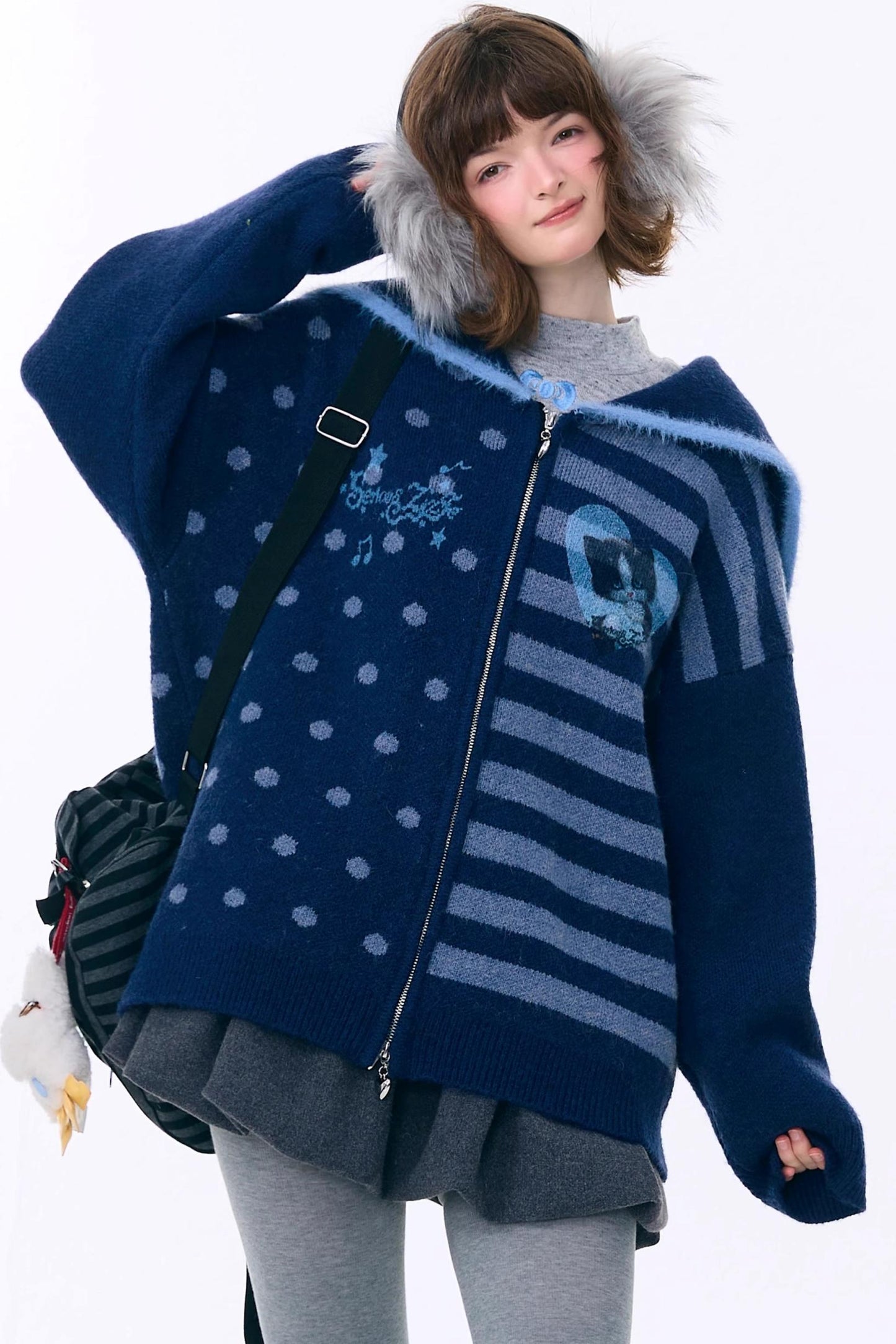 Retro Navy Collar Cardigan Jacket