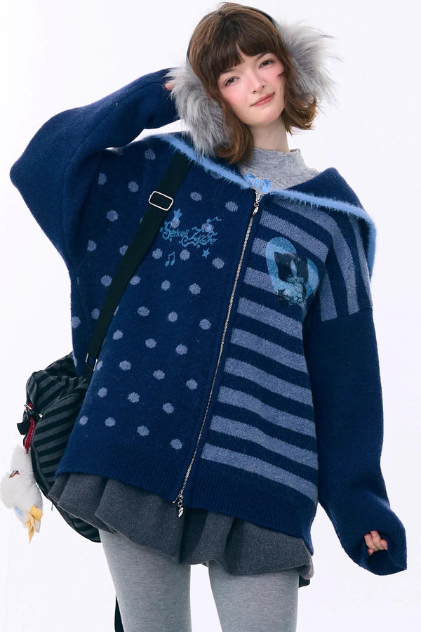 Retro Navy Collar Cardigan Jacket