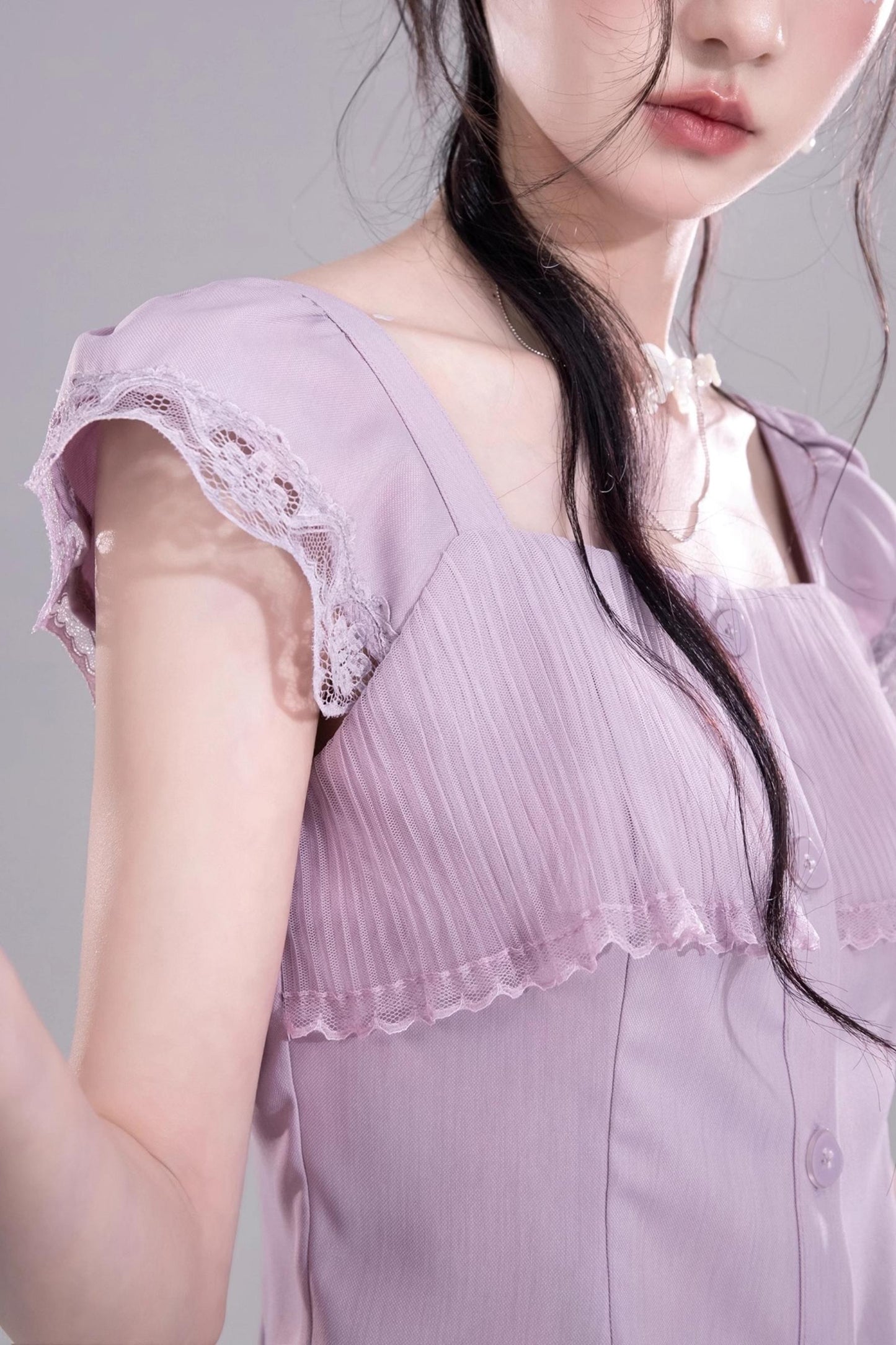 Purple Lace A-Line Skirt Top Set