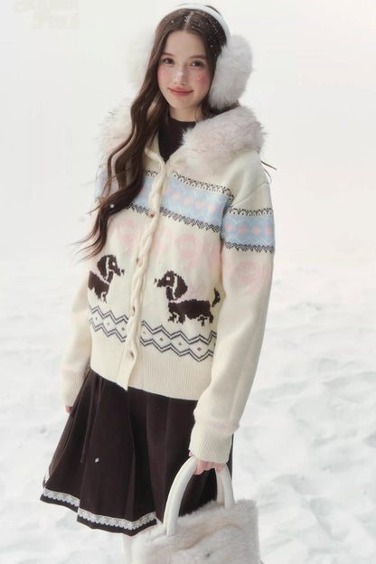 Rétro Jacquard nordique Dachshund Gilete pull