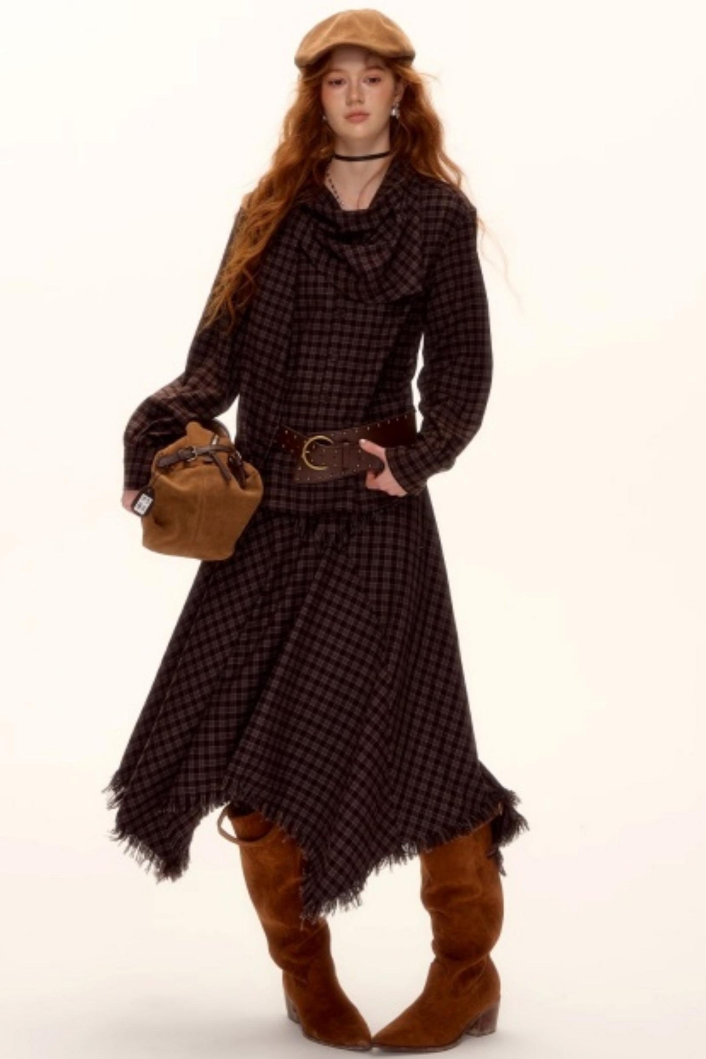 Retro Beaded Plaid Shirt Set-Up