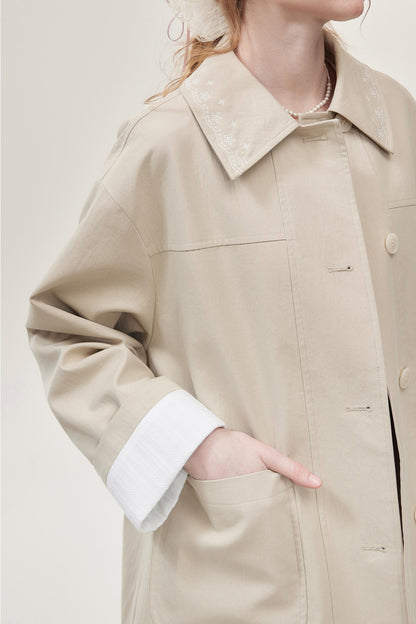 Khaki Embroidered Trench Coat