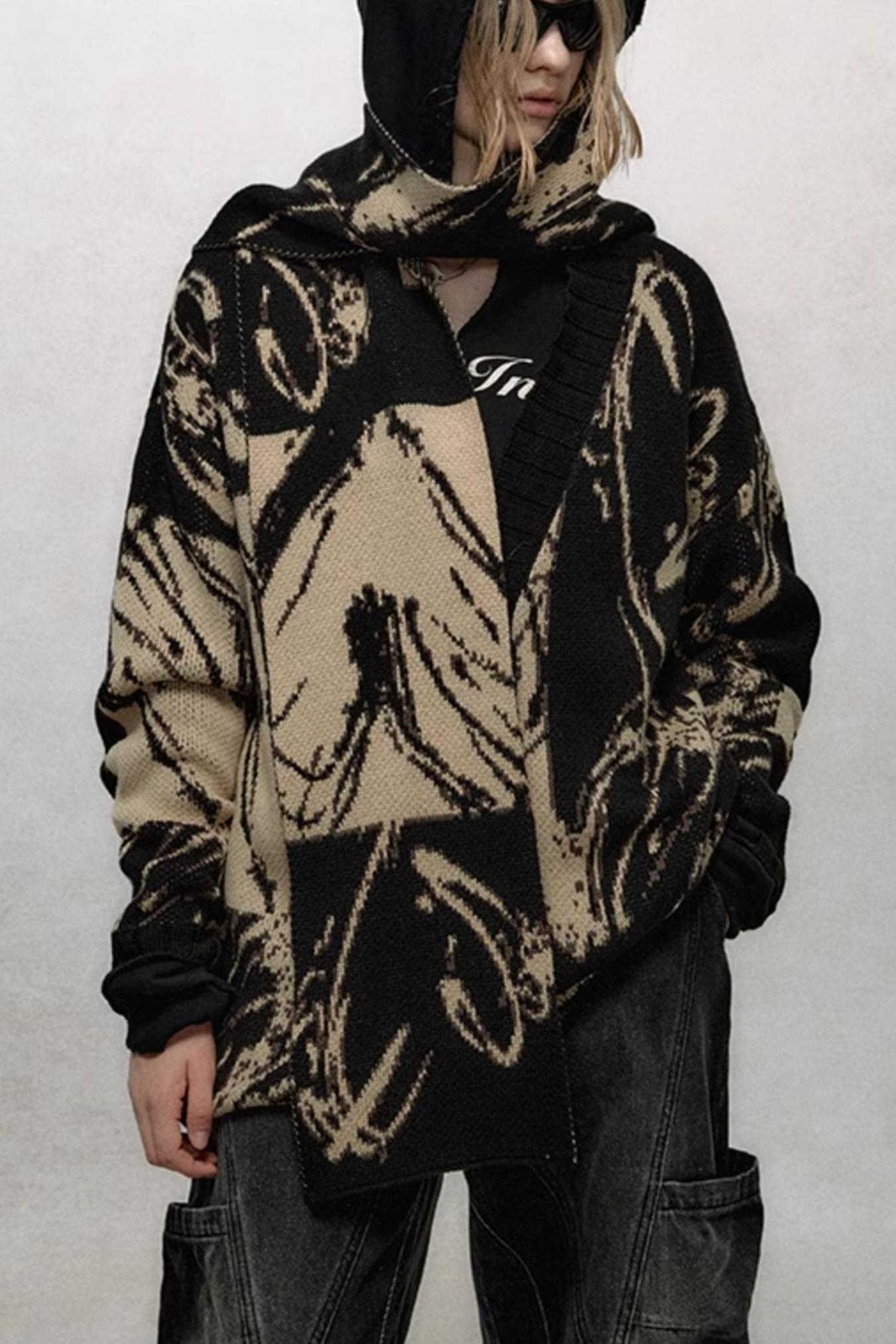 Abstract Design Knit Sweater Coat