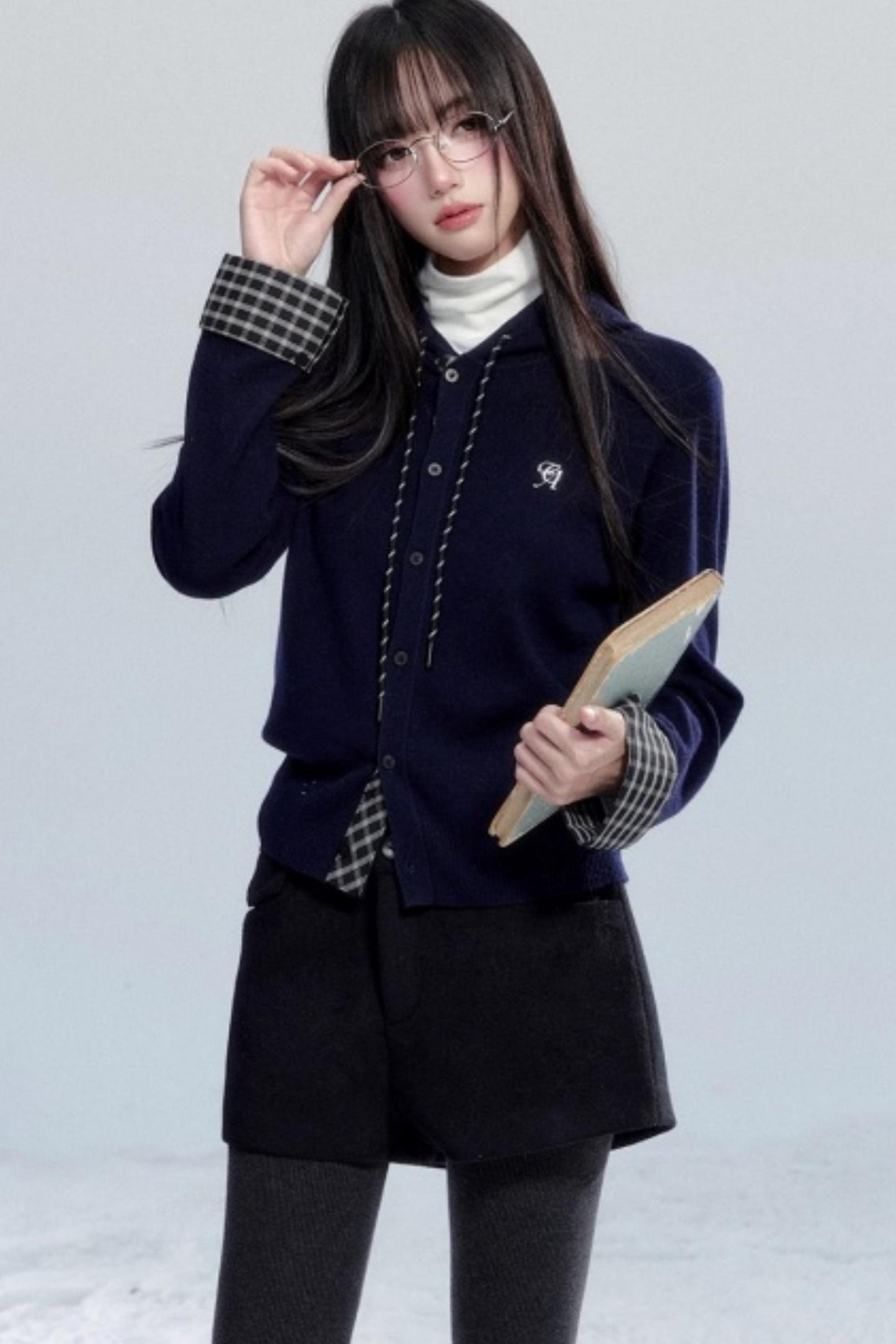 Plaid Patchwork Hooded Cardigan