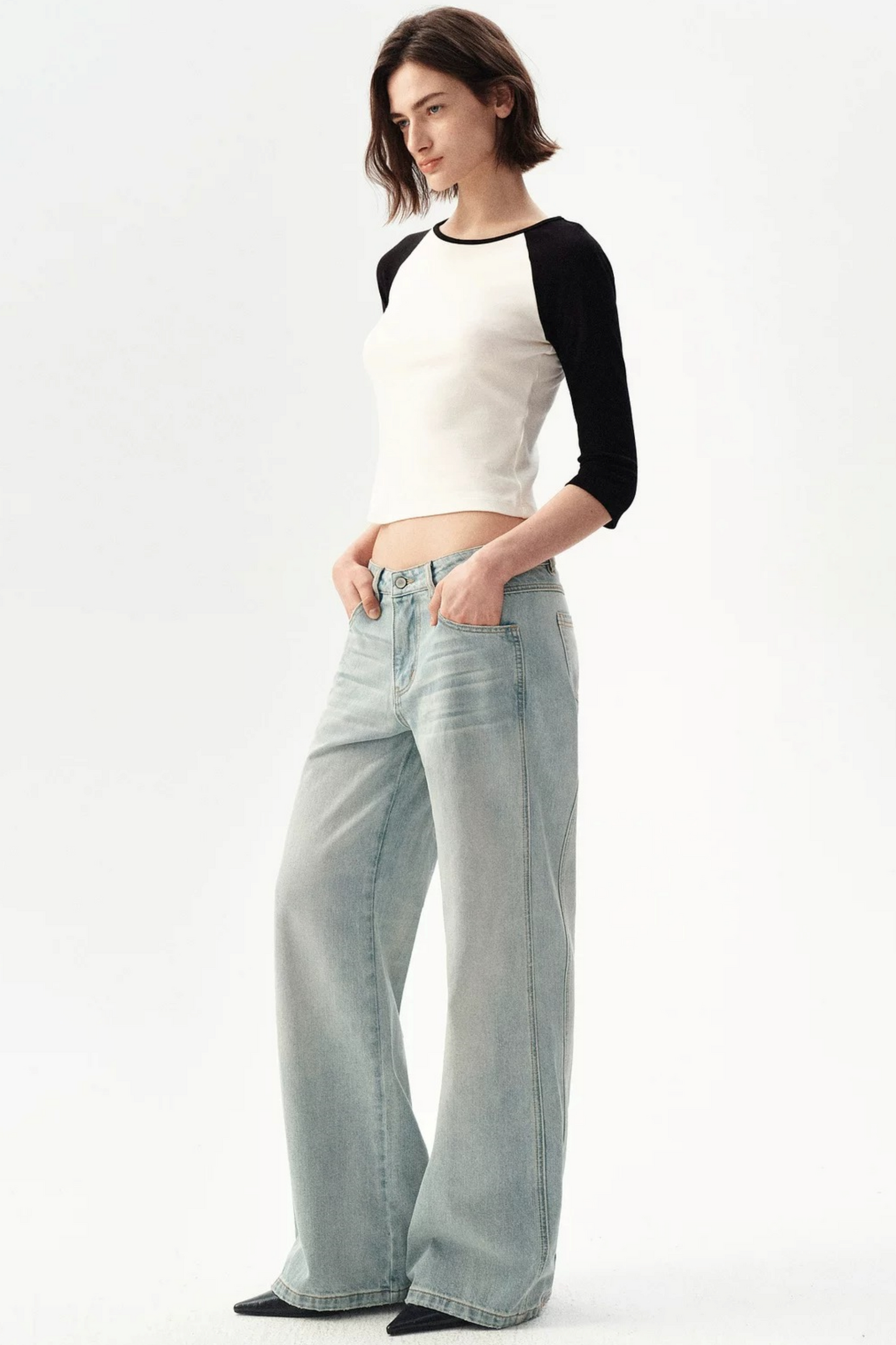 Distressed Wide-Leg Jeans