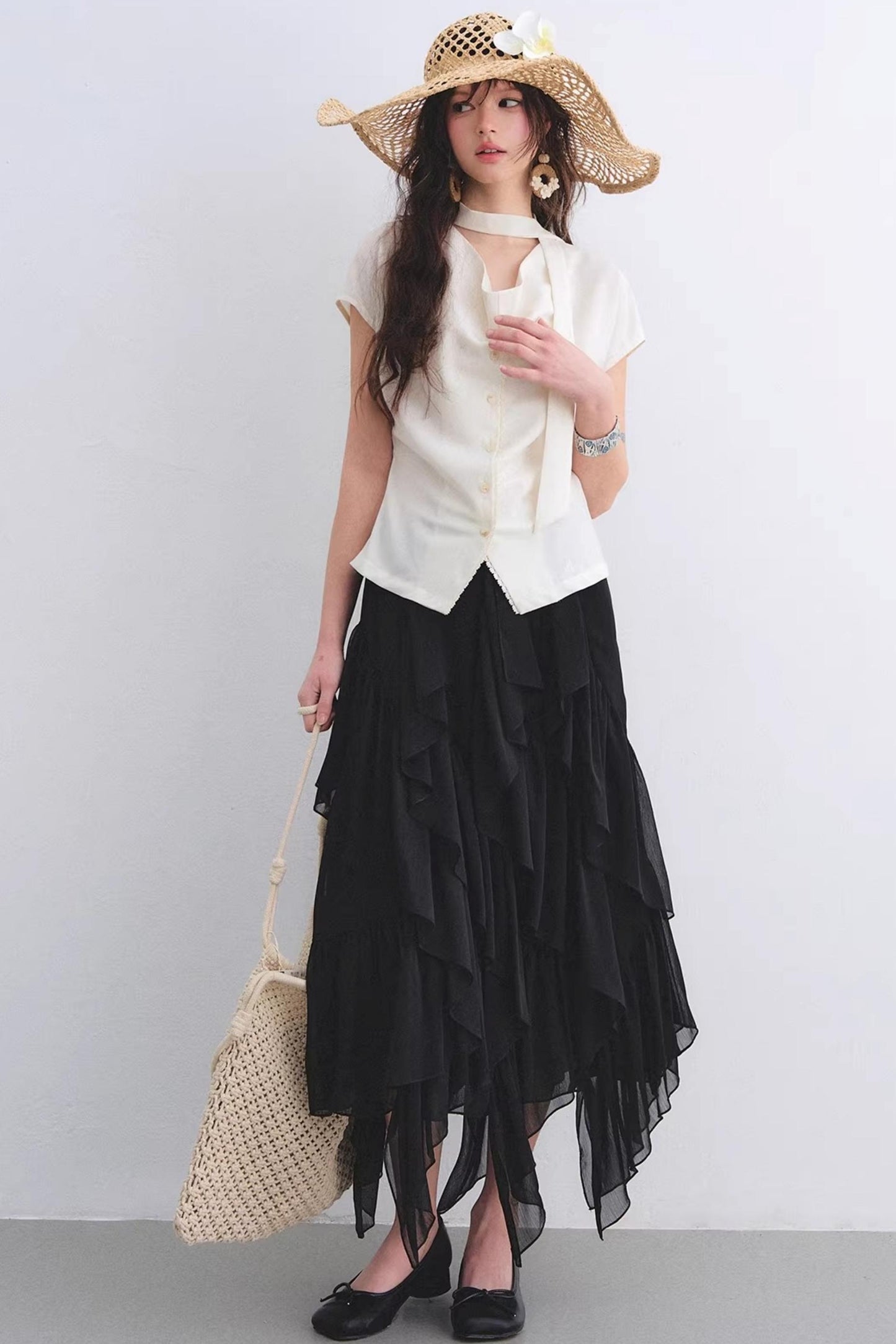 Irregular Ruffled Elastic Chiffon Skirt