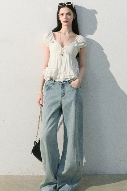 Lyocell Linen Ruffled Blouse