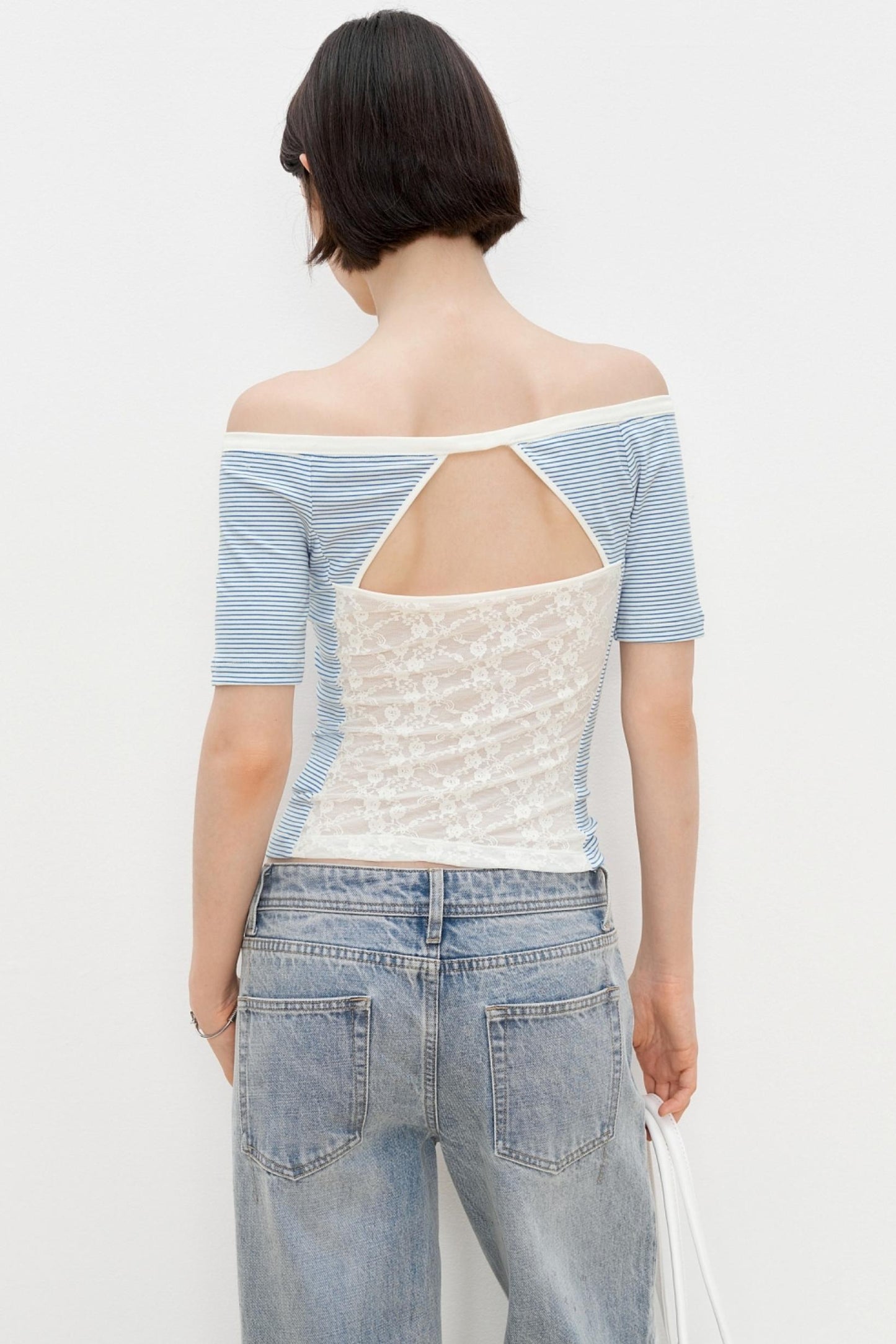 Blue Asymmetrical Lace Top